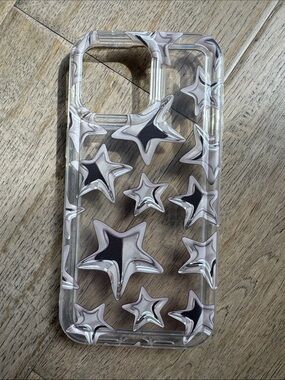 Iphone 15 Pro Max Clear Star Pattern Case - Silver Stars